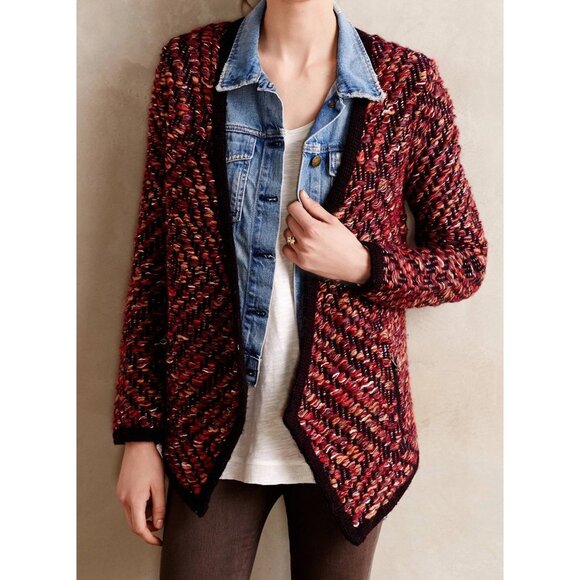 Anthropologie Moth Keavy Textured Open Front Cardigan Sweater Size L Mohair Wool - Picture 1 of 12